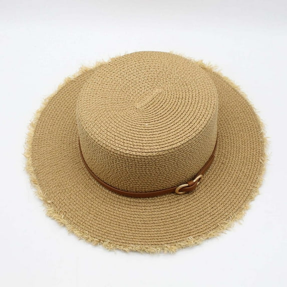 Ladies Wide Brim Raffia Straw Sun Hat with Belt Beach Hat for Summer Outings and Travel Women's Fedora Hats for Summer Made for More Hat Cute Visor Hat Pineapple and Star Hats for Women Engaged