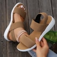 thumbnail image 1 of Ladies Wide Fit Comfort Low Wedge Slides, Cushioned Arch Support Open Toe Sandals for Outdoor Errands Brown 9.5, 1 of 5
