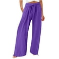 thumbnail image 1 of Ladies Wide Leg Trousers Casaul Loose Palazzo Pants with Adjustable Cuff Elasticated Waist Drawstring Womens Trousers Solid Colour Lounge Pants for Travel Vacation Beach, 1 of 7