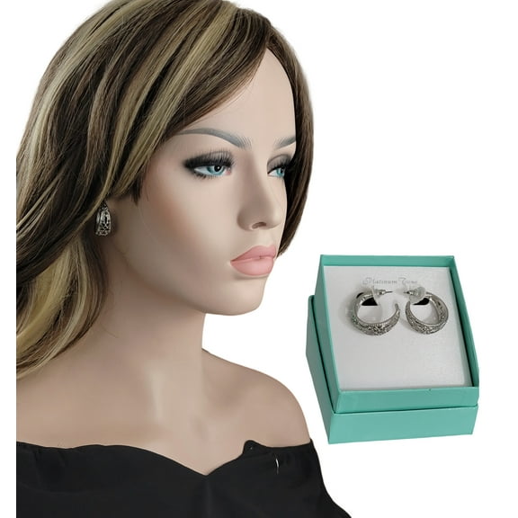 Ladies Wide Openwork Hoop Pierced Earrings 1" Silver Tone - Gift Boxed