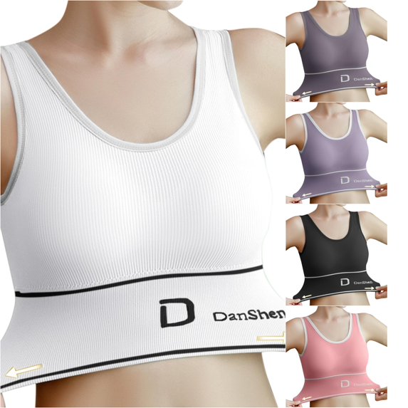 Ladies Wide‑Shoulder‑Strap Yoga Crop‑Top Bra Elastic Ribbed Fabric Casual Sport Layering Vest