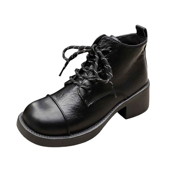 Ladies Winter Casual Short Boots Round Toe Lace Up Mid Heel, Ankle Booties Pu Leather Us 5