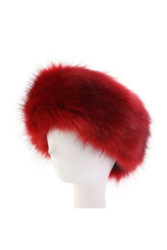 Ladies Winter Faux Fur Soft Fluffy Cozy Warm Unisex Thick Furry Headband Winter Outdoor Earwarmer Empty Top Elastic Anti-slip Ski Hat