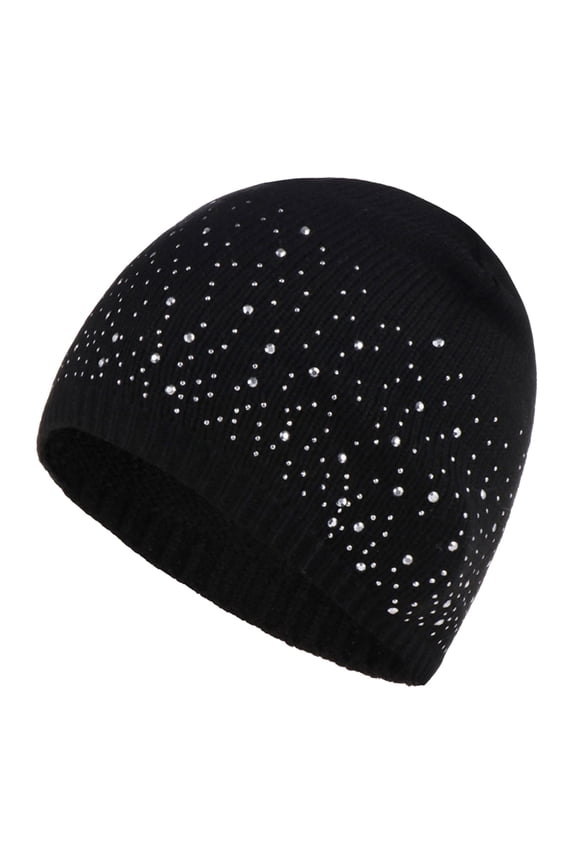 Ladies Winter Knit Beanie with Rhinestone Decoration Warm Pullover Design Soft Material for Cold Days - One Cap