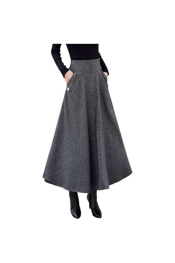 Ladies Winter Maxi Skirt Bell Skirt Tartan Vintage Long Plaid Skirt Women'S Wool Skirt Elastic High Waist Long Petticoat Skirts Winter Skirt Dresses Pleated Skirt(M)