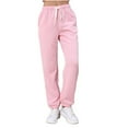 thumbnail image 1 of Ladies Winter Pants Lace-up High Waist Pockets Cotton Thermal Sweatpants Knit Textured Pajama Bottoms Joggers (Large, Pink), 1 of 6