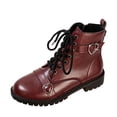 Ladies Winter Round Toe Boots Front Lace-Up Side Zipper Mid Heel Ankle ...