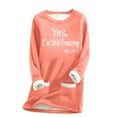 thumbnail image 1 of Ladies Winter Warm Tunic Tops Sherpa Fleece Lined Thermal Hoodie Funny Pullover Sweaters, Yes I'm Still Freezing (Small, Orange 01), 1 of 3
