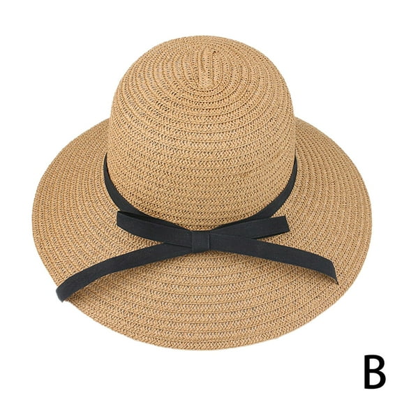 Ladies Women Sun Hat Straw Spring Summer Floppy Beach Foldable Brim Wide V9U1
