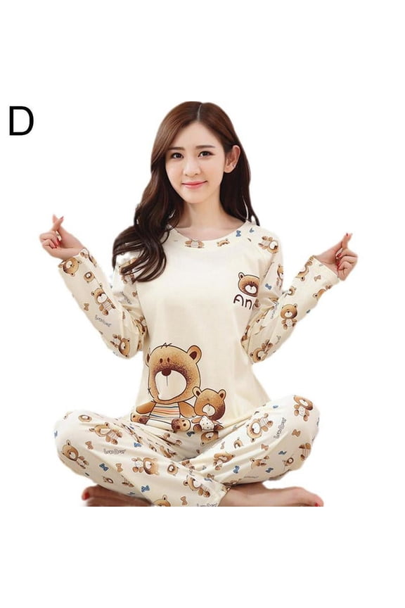 Ladies Womens Pyjamas Set Long Sleeve Top Nightwear Pajamas D6I5
