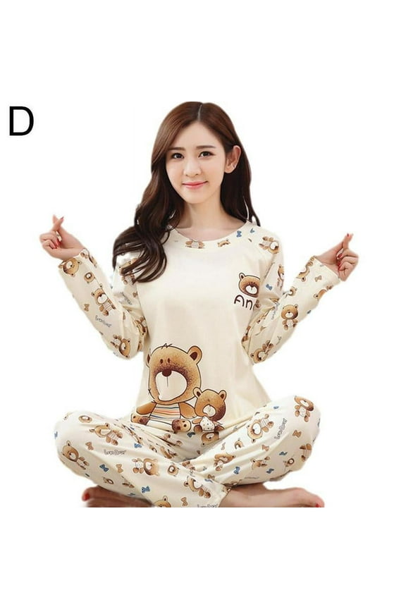 Ladies Womens Pyjamas Set Long Sleeve Top Nightwear Pajamas P5G9
