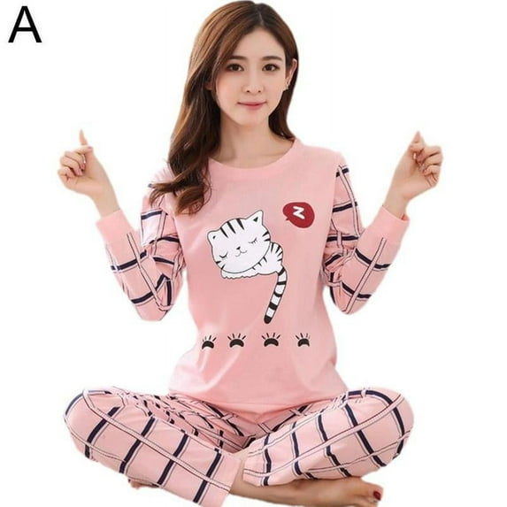 Ladies Womens Pyjamas Set Long Sleeve Top Nightwear Pajamas P5T6