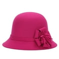 thumbnail image 1 of Ladies Wool Felt Autumn Winter Dome Hat Fedoras Cap With Flower Bowler Hats Bucket Cap ROSE RED, 1 of 1