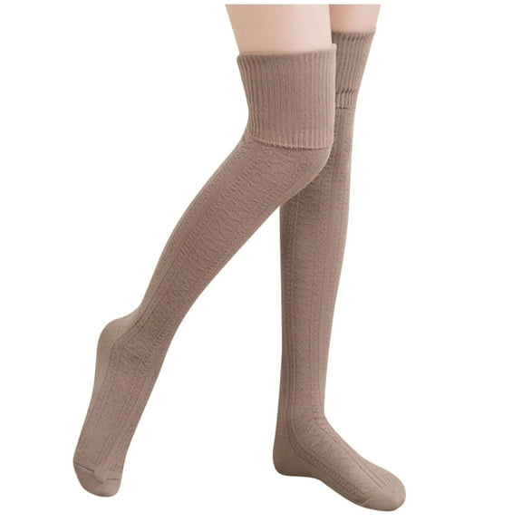 Ladies' Woolen Foot Warmers Autumn Winter Solid Over The Knee Stockings with Drawstring Medium Socks Pile Socks Thermal Cozy in Khaki