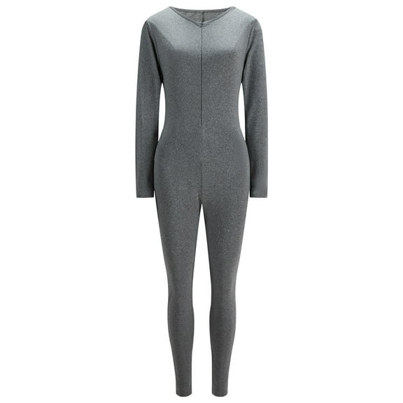 Ladies Workout Onesies Front Zip Trendy Sexy Yoga Bodysuit Jumpsuits Gym Outfit Stretchy Long Sleeve Sportswear (Small, Gray)