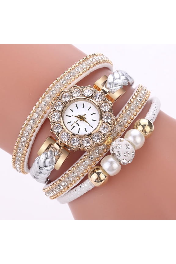 Ladies Wrap Timepiece, Red Leather Blend, Braided Design, Rhinestone Embellishment, Mother Day Gift, 1 in Dial, 7 in Fit, 1 Pc