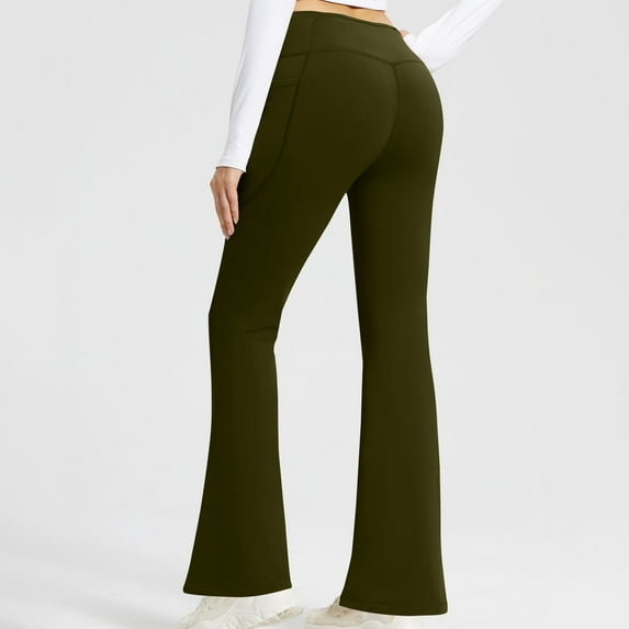 Womens Yoga Pants with Pockets High Waisted Flare Leggings Bell Bottom Yoga Dress Pants Seamless Bootcut Pants