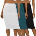 thumbnail image 1 of Real Essentials 3 Pack: Womens Soft Midi Skirt – High Waisted Pencil Work Office Business Casual Skirts with Back Slit Plus, 1 of 2