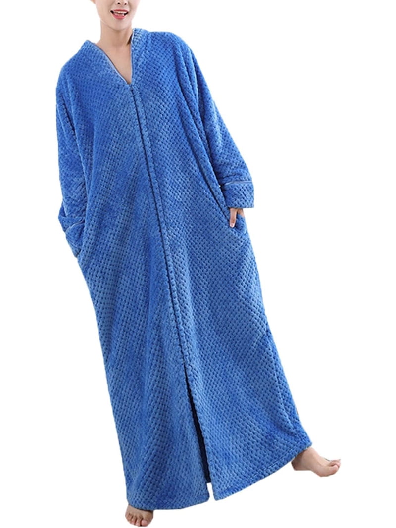 full length fleece dressing gowns ladies Ladies' Zip Waffle Long Gown Fluffy Towelling Bathrobe Sleepwear Augustine Autumn/Winter