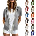 thumbnail image 1 of Ladies Zip Hooded Short Sleeve Top Casual Athletic Sweatshirt Gym Running Sportswear Jacket, 1 of 8