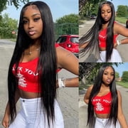 Ladies' black mid-parted long straight hair full-head chemical fiber wig