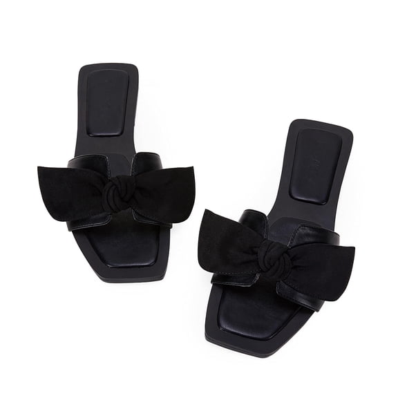 Ladies' bowknot slippers, elegant and comfortable flat slippers, square-toe slippers