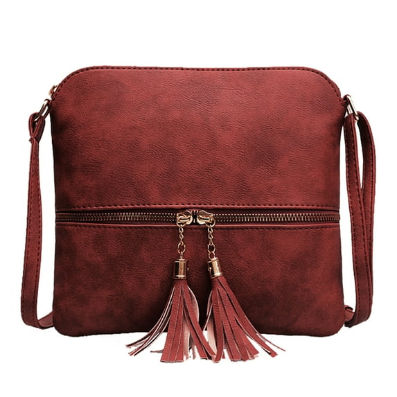 Ladies crossbody bag, fashion shoulder tassel bag-Wine red