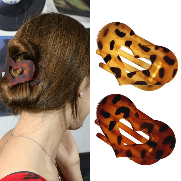 Ladies' flat hair clips - heart-shaped claw clips in matte tortoiseshell color (2-piece set), available in light and dark color suits, featuring a flat back design