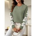 thumbnail image 1 of Ladies floral pattern round neck elegant long-sleeved off-shoulder pullover sweater, 1 of 6