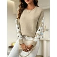 thumbnail image 1 of Ladies floral pattern round neck elegant long-sleeved off-shoulder pullover sweater, 1 of 6