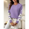 thumbnail image 1 of Ladies floral pattern round neck elegant long-sleeved off-shoulder pullover sweater, 1 of 7