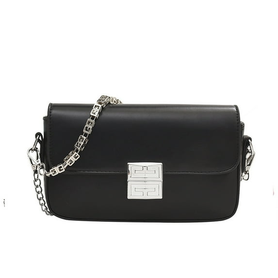 Ladies handbag PU leather shoulder bag Ladies purse dinner bag quilted satchel with chain belt-black