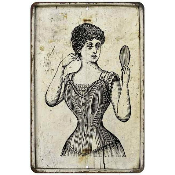 Ladies in Mirror Bathroom Vintage Look Chic Distressed 8x12208120020186