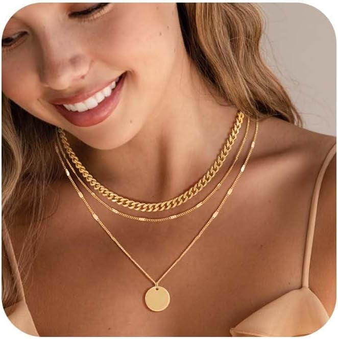Layered Gold Chunky Cross Necklace For Women – Geometric Square Pendant, Punk Style, With Pearl Accents
