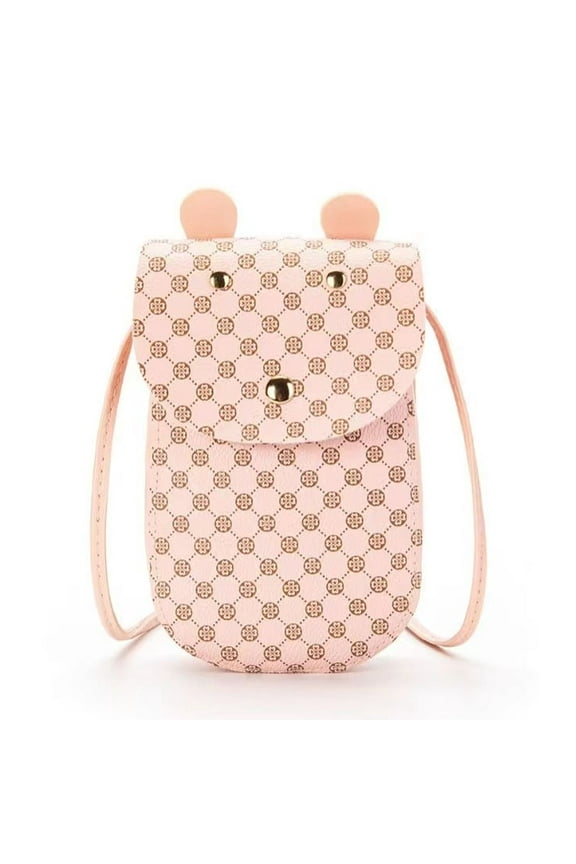 Ladies mini messenger bag, pink small leather shoulder bag, can hold card slot change, smart phone lipstick makeup mirror