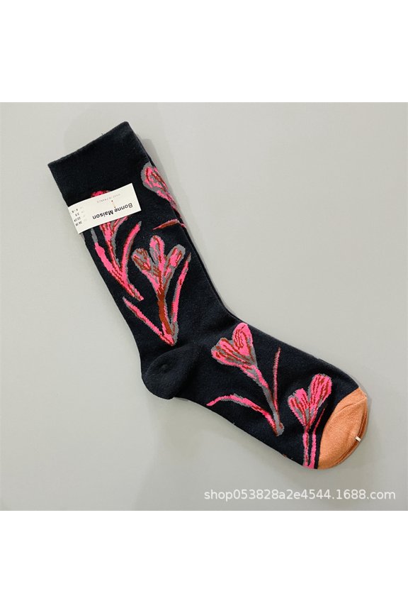 Ladies' niche fun oil painting artistic color socks, high tube trendy socks(2 pairs)