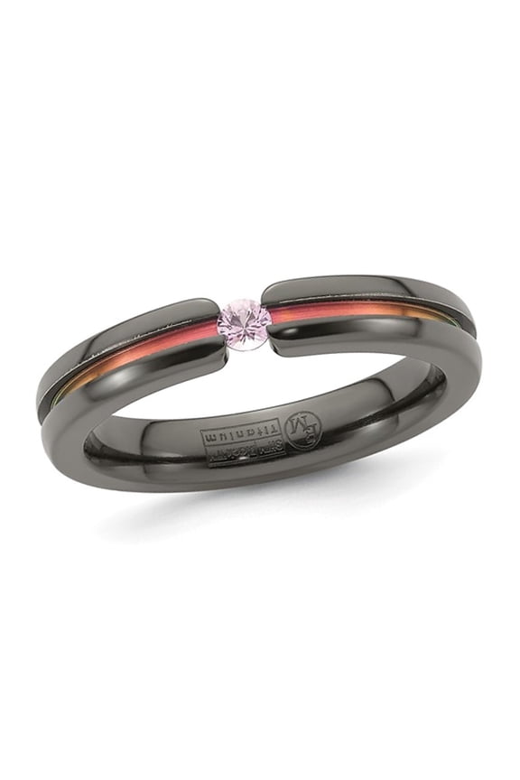 Ladies or Mens 1/10 Carat (Ctw) Pink Sapphire Band Ring in Black Titanium