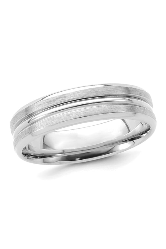 Ladies or Mens 14K White Gold 6mm Fancy Satin Brush Wedding Band Ring for Men
