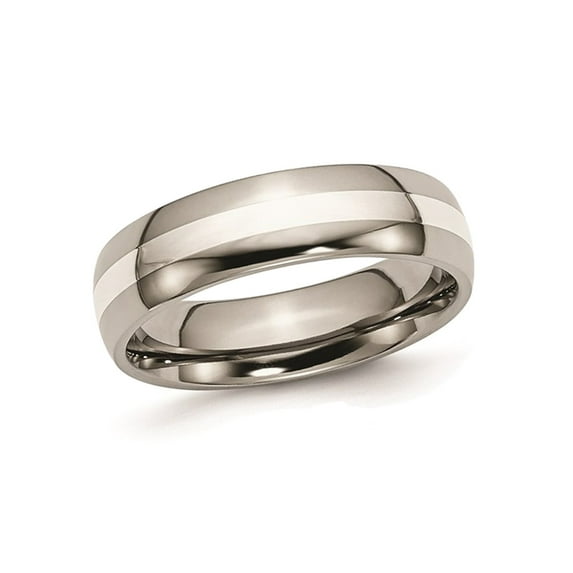 Ladies or Mens 6mm Comfort Fit Titanium Wedding Band Ring with Sterling Silver Inlay