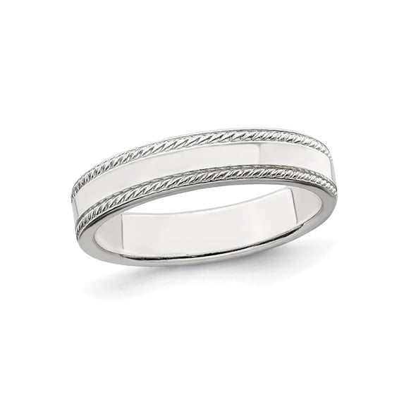 Gem & Harmony Ladies or Mens Sterling Silver 4mm Edge Design Wedding Band Ring for Women