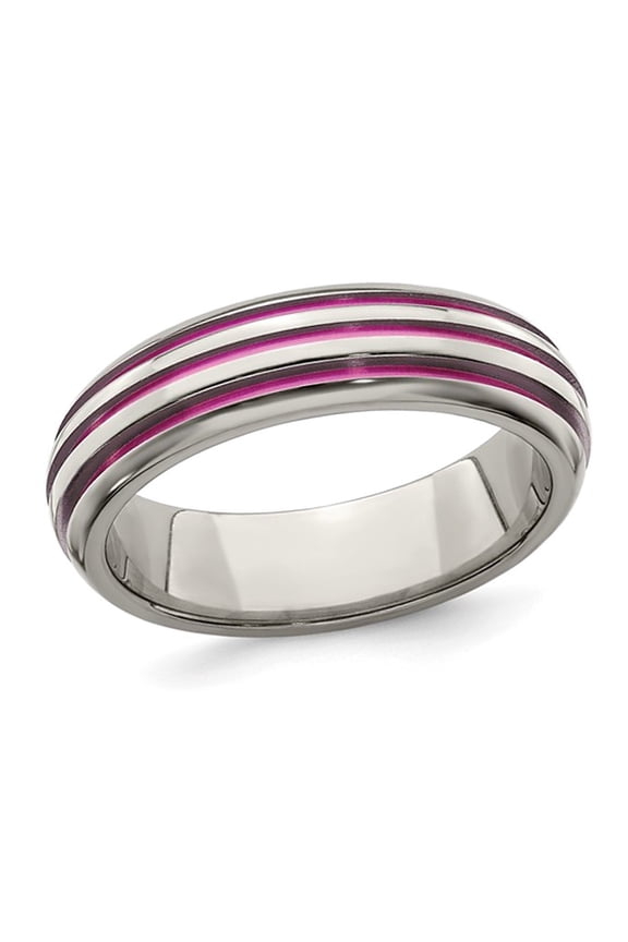 Ladies or Mens Titanium Pink Anodized Triple Grooved Band Ring (6mm)