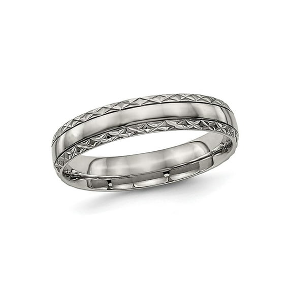 Ladies or Mens Titanium Polished Criss-Cross Grooved Band Ring (5mm) for Women