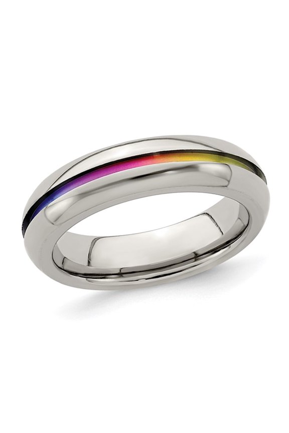 Gem & Harmony Ladies or Mens Titanium Rainbow Anodized Center Band Ring (6mm) for Women