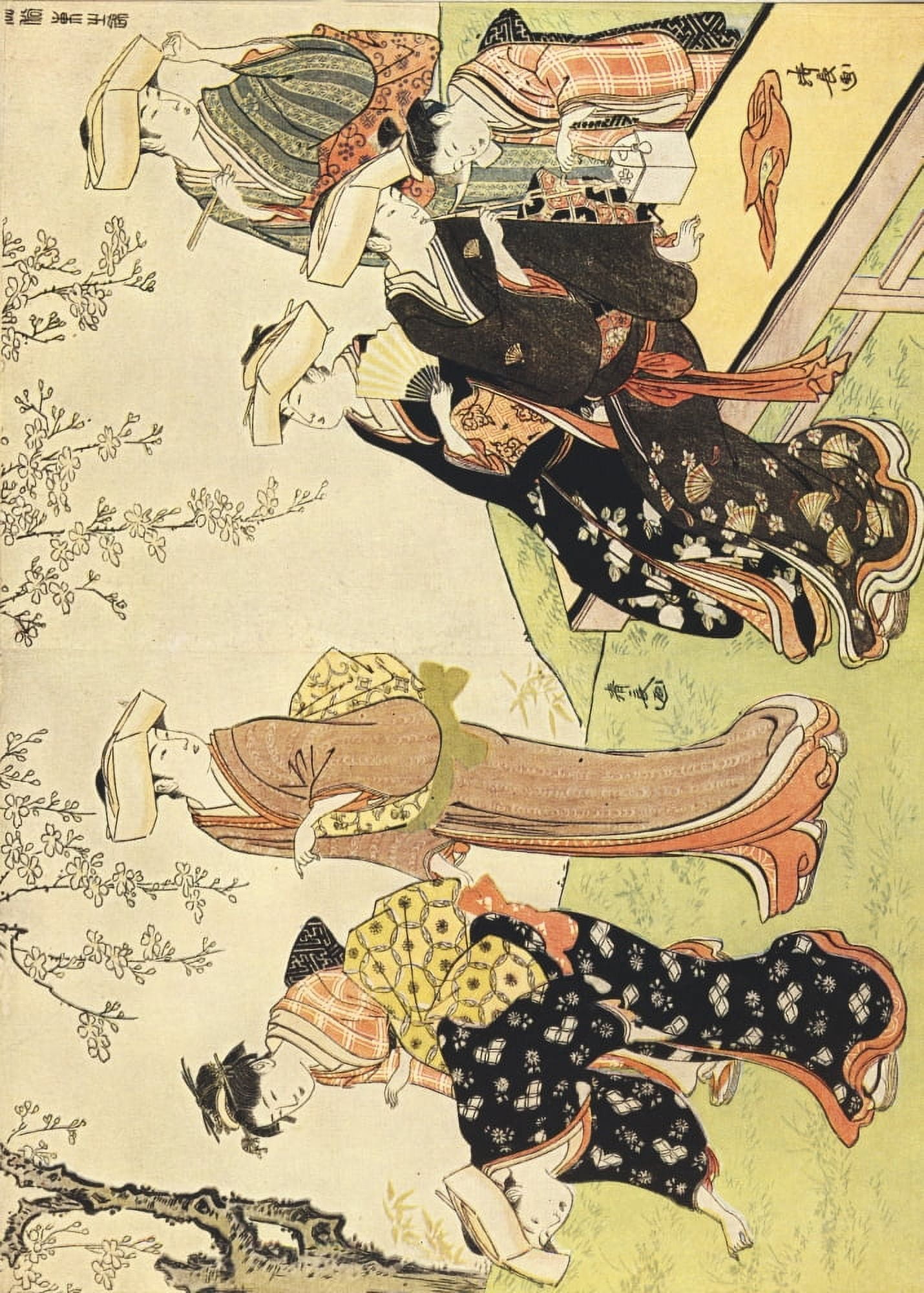 Ladies picking flowers LIllustration 1929 Canvas Art - Torii Kiyonaga (24 x 36)