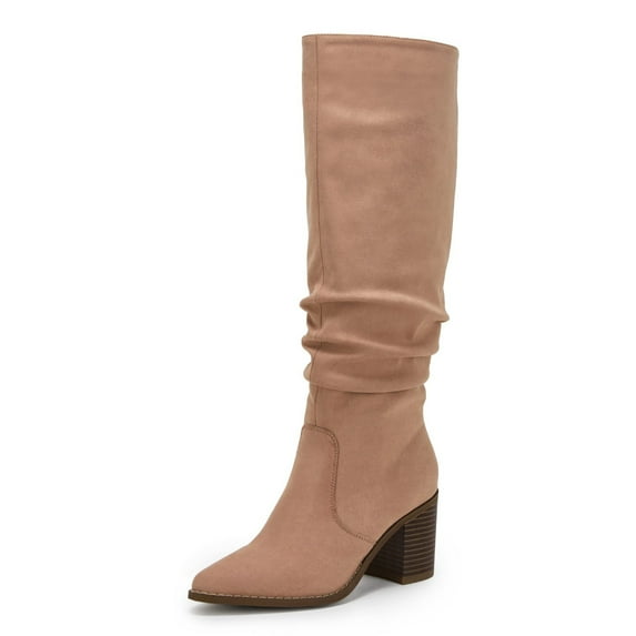 Ladies' pointed-toe mid-heeled knee-length boots with side zippers