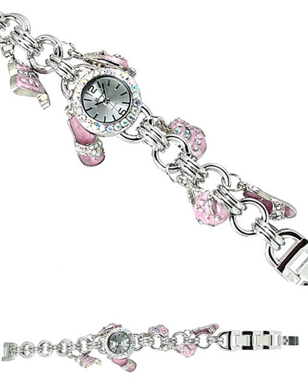 ?Pretty Silver Tone Bracelet Watch. CZs Around The Outer Face 8-1/2 In. /W18 Ladies Silver tone iridescent Natural Shell bracelet  main image 3