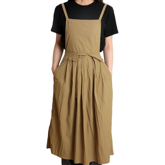 Ladies' waterproof apron, suitable for kitchen, garden, barber, cooking, pottery, nail art techniques (dark brown)