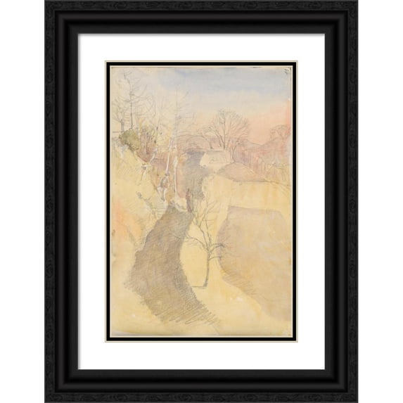 Ladislav Mednyánszky 11x14 Black Ornate Wood Framed Double Matted Museum Art Print Titled: Landscape Study (1880-1890)