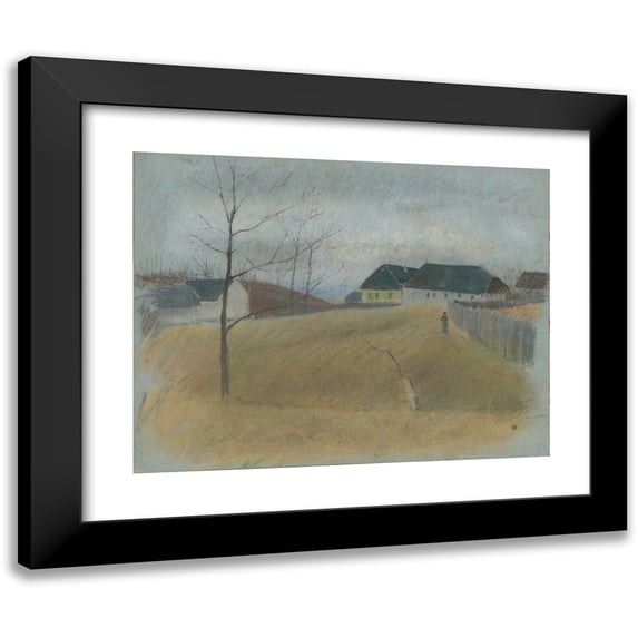 Ladislav Mednyánszky 14x12 Black Modern Framed Museum Art Print Titled - At the End of the Village (1875-1885)