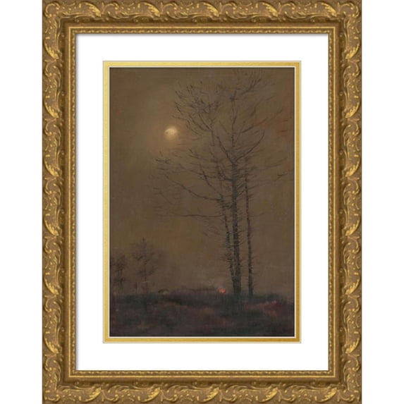Ladislav Mednyánszky 14x18 Gold Ornate Wood Frame and Double Matted Museum Art Print Titled - Evening Landscape (1885-1895)